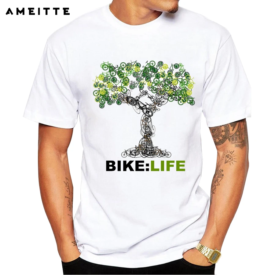 

Creative Life Tree T-Shirt Summer Men's Personality Bicycle Design Printed T Shirt Geek Style Tops Tee Clothes