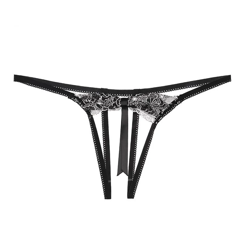 Women's Sexy Bra Set Embroidery Lace Exposed Breast Sexy Lingerie Strap Cupless Bralette With Open Crotch Panties Underwear Set