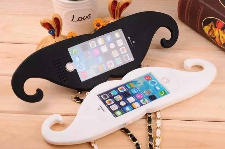 2015 Newest Cute Lovers Bearded With Chain Silicone Anti-Knock Phone Case For IPhone5 Mustache Style Mobile Shell Free Shipping |