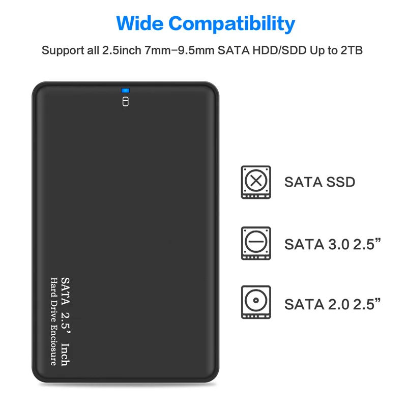 2.5inch USB 3.0 SATA Hd Box HDD Drive External HDD Enclosure Case Tool Free 5 Gbps Support UASP SSD/ 2TB Hard Disk