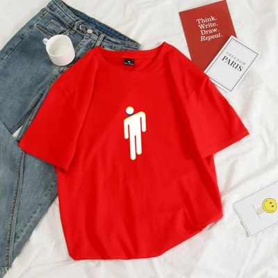 Billie Eilish/мужские и женские футболки больших размеров 4XL Футболка Homme летние хлопковые футболки с коротким рукавом Harajuku повседневные Забавные футболки - Цвет: red