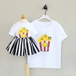 Тонг chunmian 2017 новая летняя футболка и одинаковые комплекты для семьи с короткими рукавами попкорн