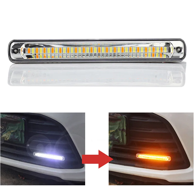 New 2Pcs Running Light High Quality Durable COB LED DRL Cars Daytime Day + Yellow Turning Signal Fog 12V#292690 | Автомобили и