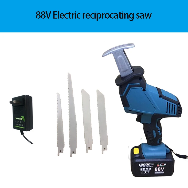 

26V 88V Cordless Reciprocating Saw Adjustable Speed Electric Saw with Battery and 4 Pieces Blades