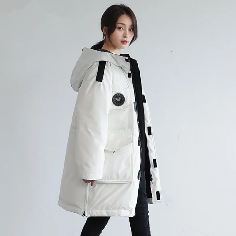 Veste Vers Blanc 2018 Black Yzh669 Bas À Nouveau Épais De white En Le Version Femmes Canard Longue Air Duvet Capuchon Plein Section Lâche La WZ0IZq