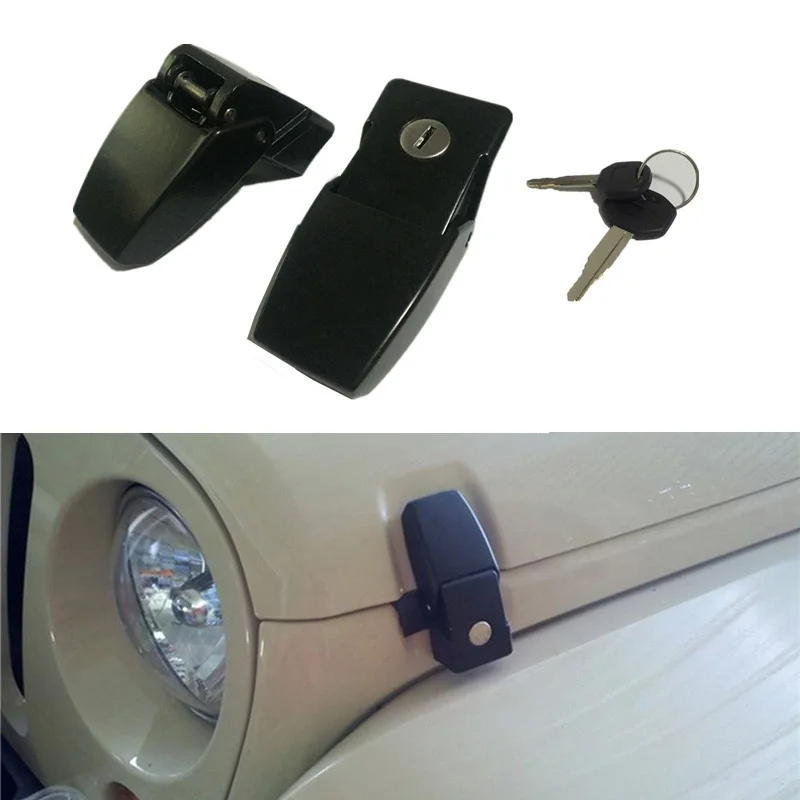 

Black Exterior Parts Aluminum Anti Theft Kit Hasp Lock For Jeep Wrangler JK & Unlimited 2007~2017 Hood Latches With Flat Keyhole