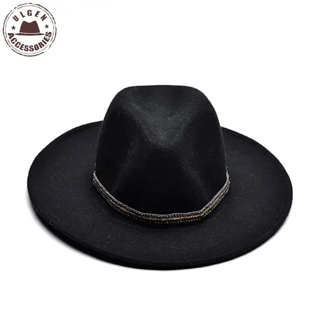 ULGEN Vintage Winter wool hat mens black fedora hat womens Jazz wool