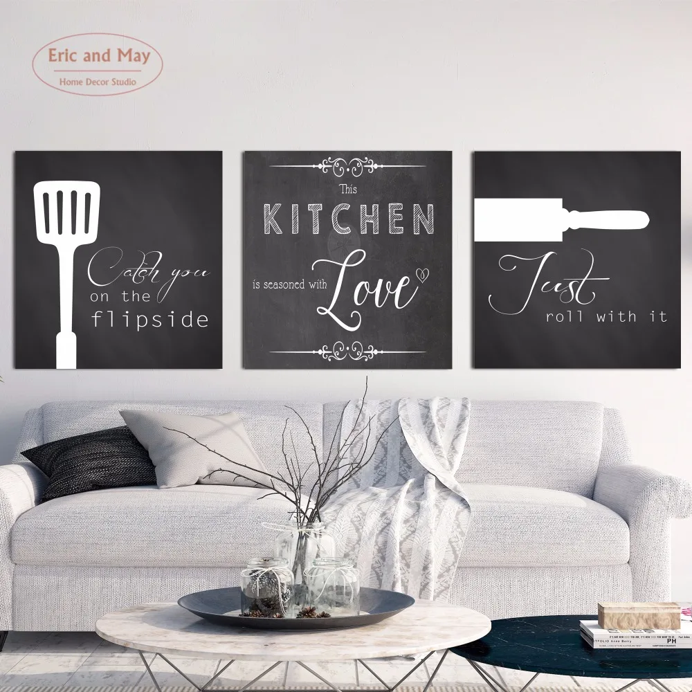 Aliexpress.com : Buy 3 Pcs Kitchen Love Canvas Art Print Triptych ...