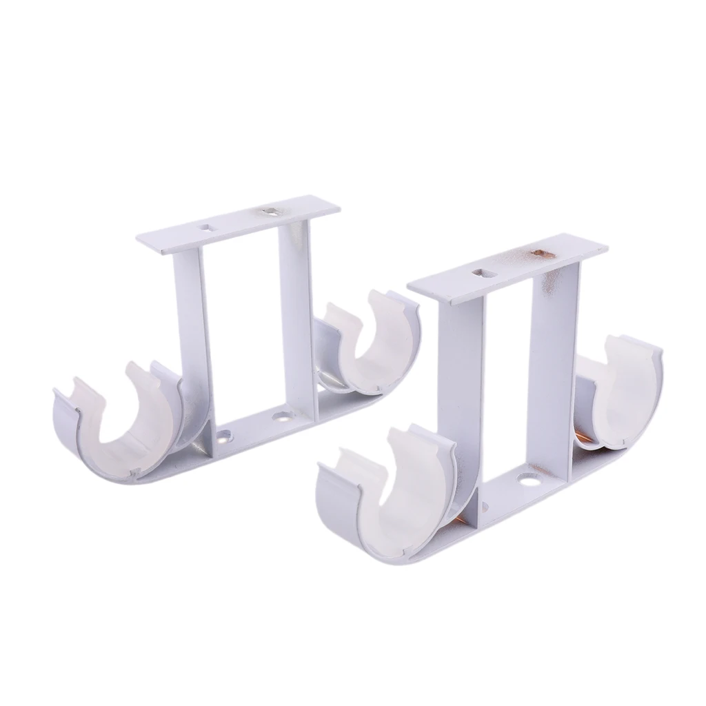 2x Aluminium Alloy Drapery Double Rod Support Bracket Curtain Pole Holder Wall Mounted Brackets Curtain Decorative Accessories