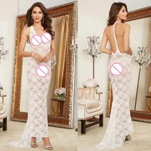 Белое сексуальное Длинное ночное платье с v-образным вырезом, прозрачное Сетчатое Ночное платье, Эротическое длинное женское нижнее белье, сексуальное ночное белье, ночное белье