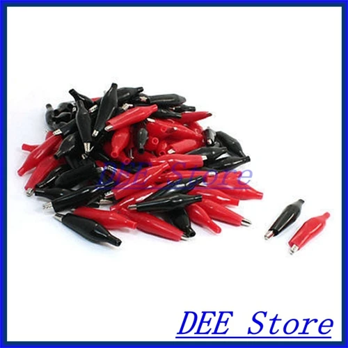 

50 Pairs 36mm Long Clip Probe Testing Metallic Alligator Clamp Red Black