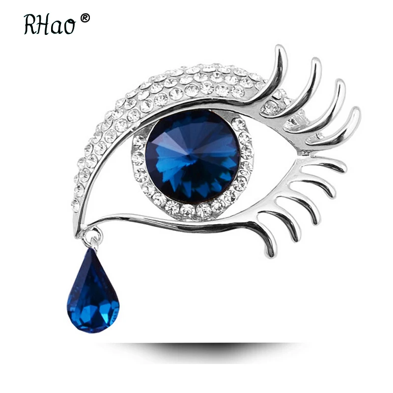 RHao женские голубые стеклянные прозрачные большие броши-глаза для свадебной вечеринки, ювелирные броши на булавке, брошь в виде слез, аксессуары для одежды, подарок