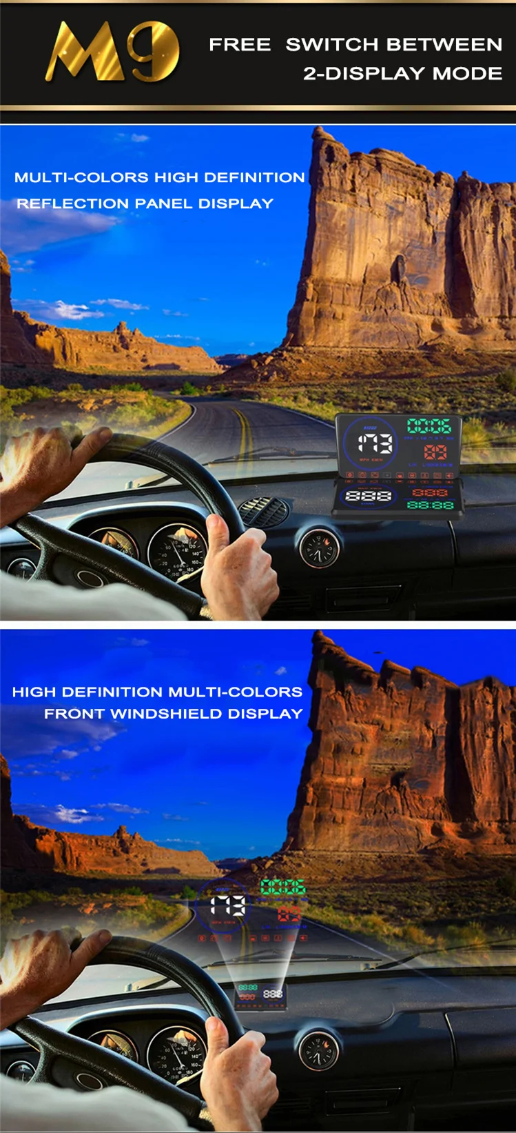HUD Дисплей для отображения данных вождения на лобовом стекле автомобиля с 5,5 дюймовым HD экраном с OBD2 и портом EUOBD