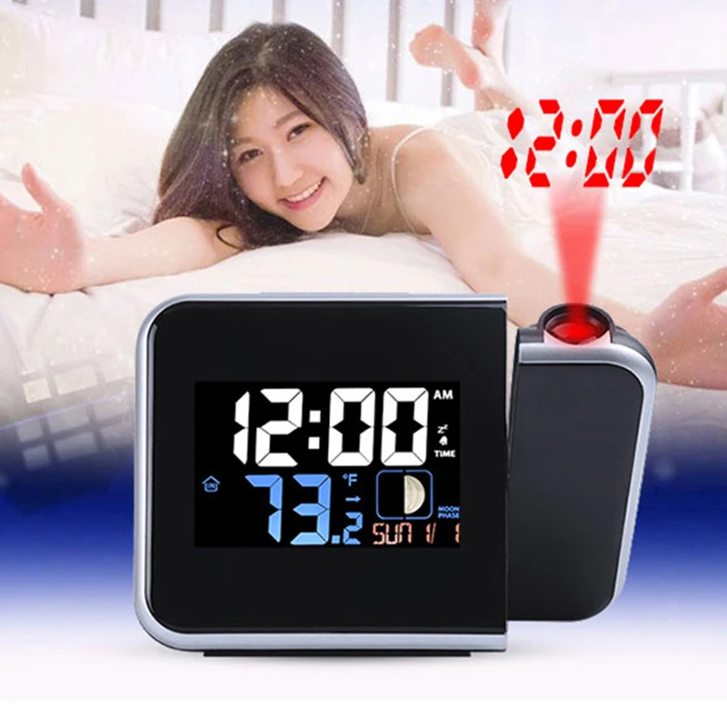 Проекционный будильник, цифровые часы-проектор на потолке с внутренней/наружной индикацией температуры, двойные сигналы, повтор, цвет