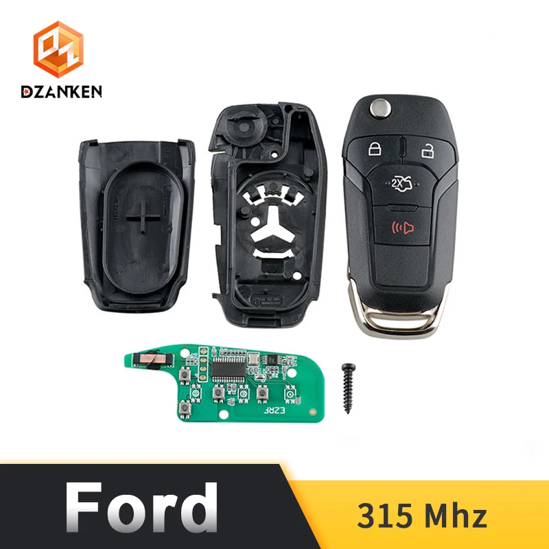 

Dzanken 4 Buttons Remote Car Key 315MHz for 2013 2014 2015 2016 Ford Fusion& Transponder Chip & Uncut Blade