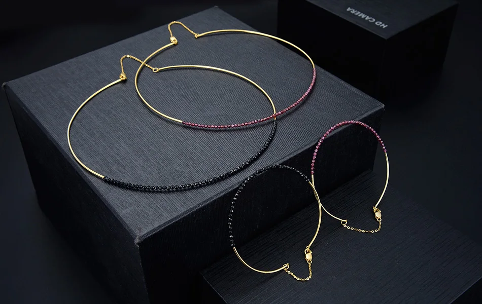 ORSA JEWELS Серебро 925 корейское колье ожерелье s для женщин Золотой Цвет Черный шпинель колье ожерелье бижутерия с бусинками OSN158-B