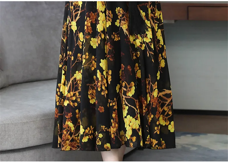 SexeMara Bohemian Style O-Neck Short-Sleeved Printed Temperament Waist Chiffon Long Large Dress 2019 Summer New Style (6)
