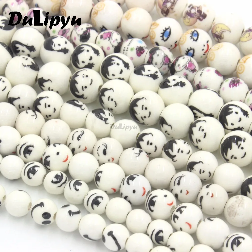 

6mm/8mm/10mm/12mm/14mm Ceramic Porcelain Flower Round Beads Hand painted Emoji Emoticon Sexy Smile Loose Spacer Beads yn106