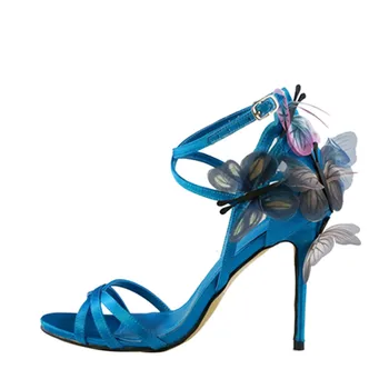

2018 New brand cross strap high heels sandals butterfly appliques stiletto heel pumps buckle strap celebrity women party shoes