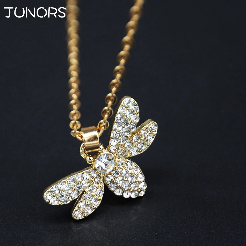

Alloy Crystal Luxury brand Gold Bee insect Necklace Pendant For Women Girl Elegant Statement Necklace Wild Honey Bee Accessories