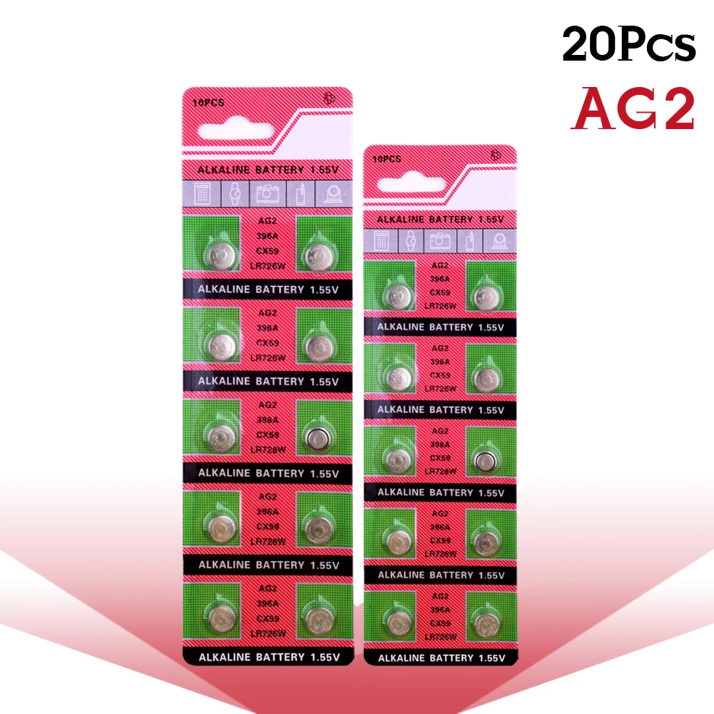 

YCDC 20pcs 1.55V AG2 SR726SW SR59 SG2 396 LR726 L726 Watch Cell Button Batteries Alkaline AG2 Battery for watches