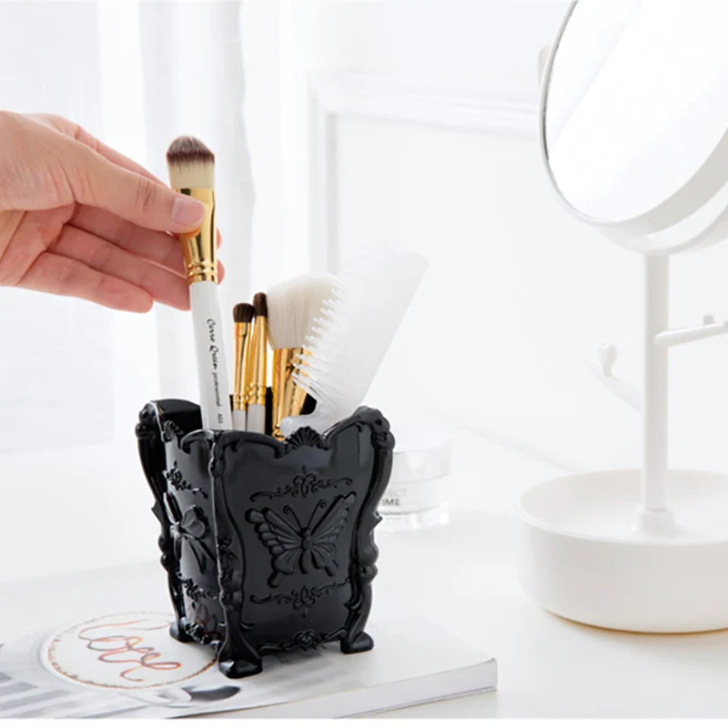 Butterfly Retro Cosmetic Storage Box Desktop Transparent Makeup Brush Office Articles Organizer Sundries Container