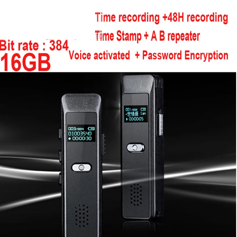

16gb audio recorder 384 bit rate recorder time stamp+voice activated+password+lcd display,digital voice recorder audio recorder