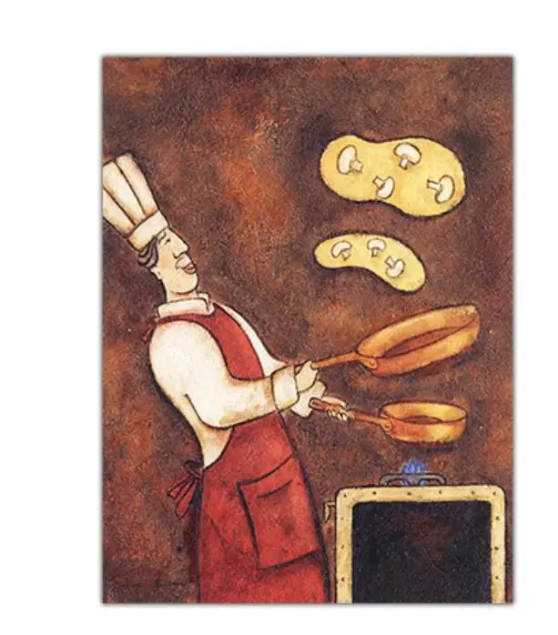 Ресторан официант холст картина кофе дом стены Искусство Европейский ретро кухонный плакат креативный Кук столовая Модульная картина - Цвет: as showed color