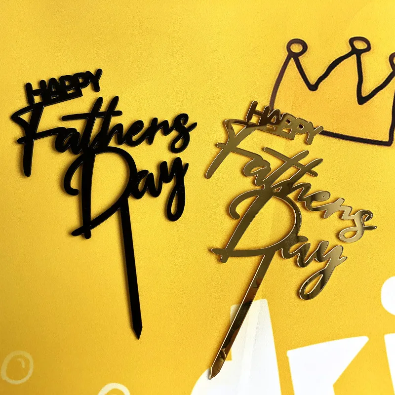 

1pc Gold Black Acrylic Happy Father's Day Cake Top Flags Cake Topper for Father's Celebration Decoration Wedding Party Supplies
