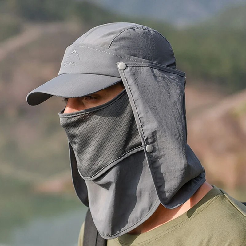 

Outdoor Flap Caps Quick Dry Sunshade UV Protection Breathable Detachable Face Mask Ear Neck Cover Baseball Visor Cap Sportswear