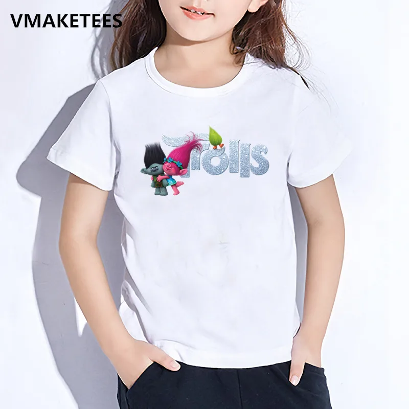 Детская летняя футболка с короткими рукавами для мальчиков и девочек детская футболка с рисунком троллей Милая забавная одежда для малышей HKP2417 - Цвет: HKP2417L