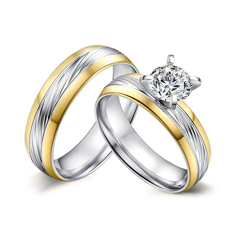 Classic Prong Setting Big CZ Stone Ring Wedding Rings for Women and Men Lover Engagement Stainless Steel Ring Alliance Jewelry