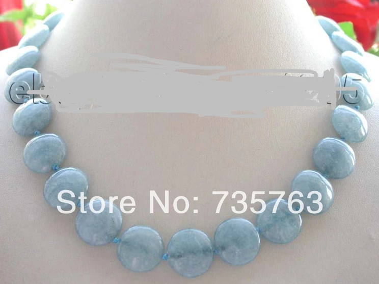 

xiuli 001151 Natural 16mm Blue Coin Aquamarine Necklace