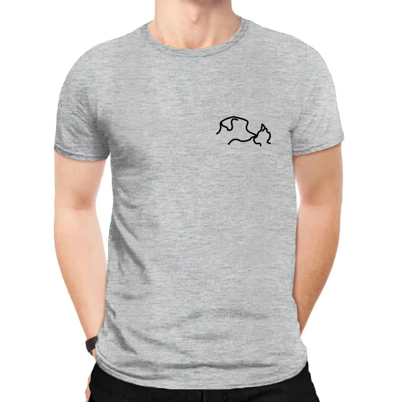

Men Print T Shirt 100% Cotton Dog Kiss Cat animal t shirt o neck short sleeves large size basic tops S-5XL Harajuku cartoon Tees