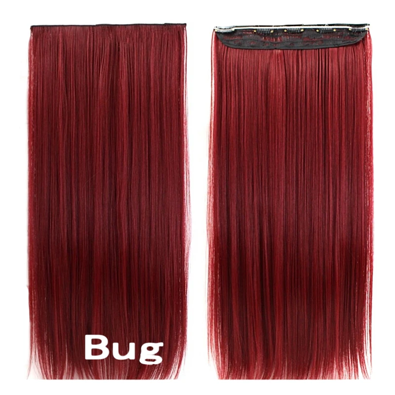 JOY&BEAUTY 24 inch/60cm Long Straight Women Clip in Hair Extensions Black Brown High Tempreture Synthetic Hair Piece 130g