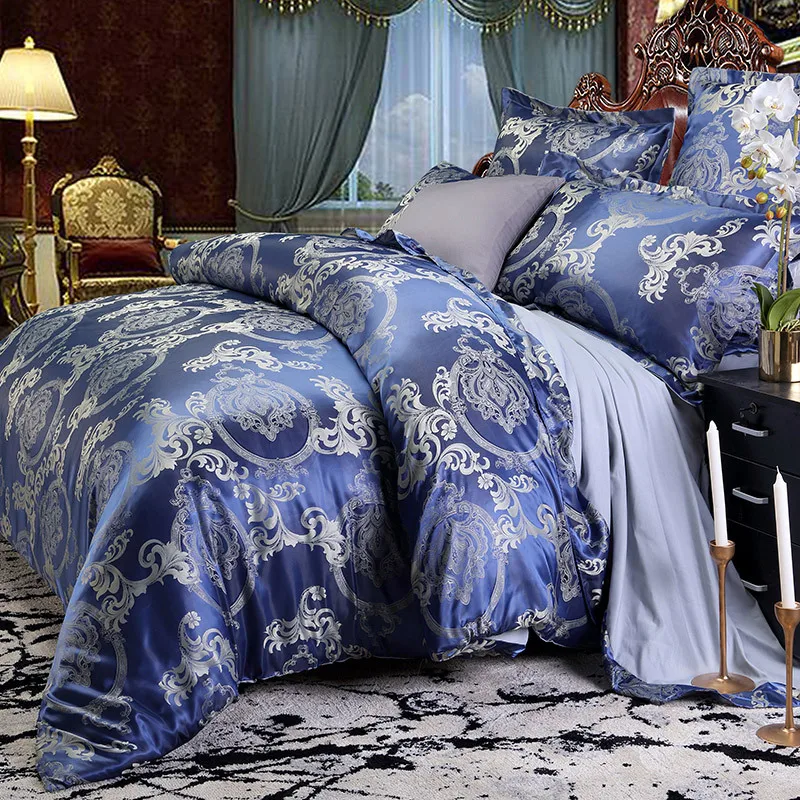 

Home Textile 100% solid satin silk bedding set King queen size bed set duvet cover flat sheet pillowcases bed linen Palace Style