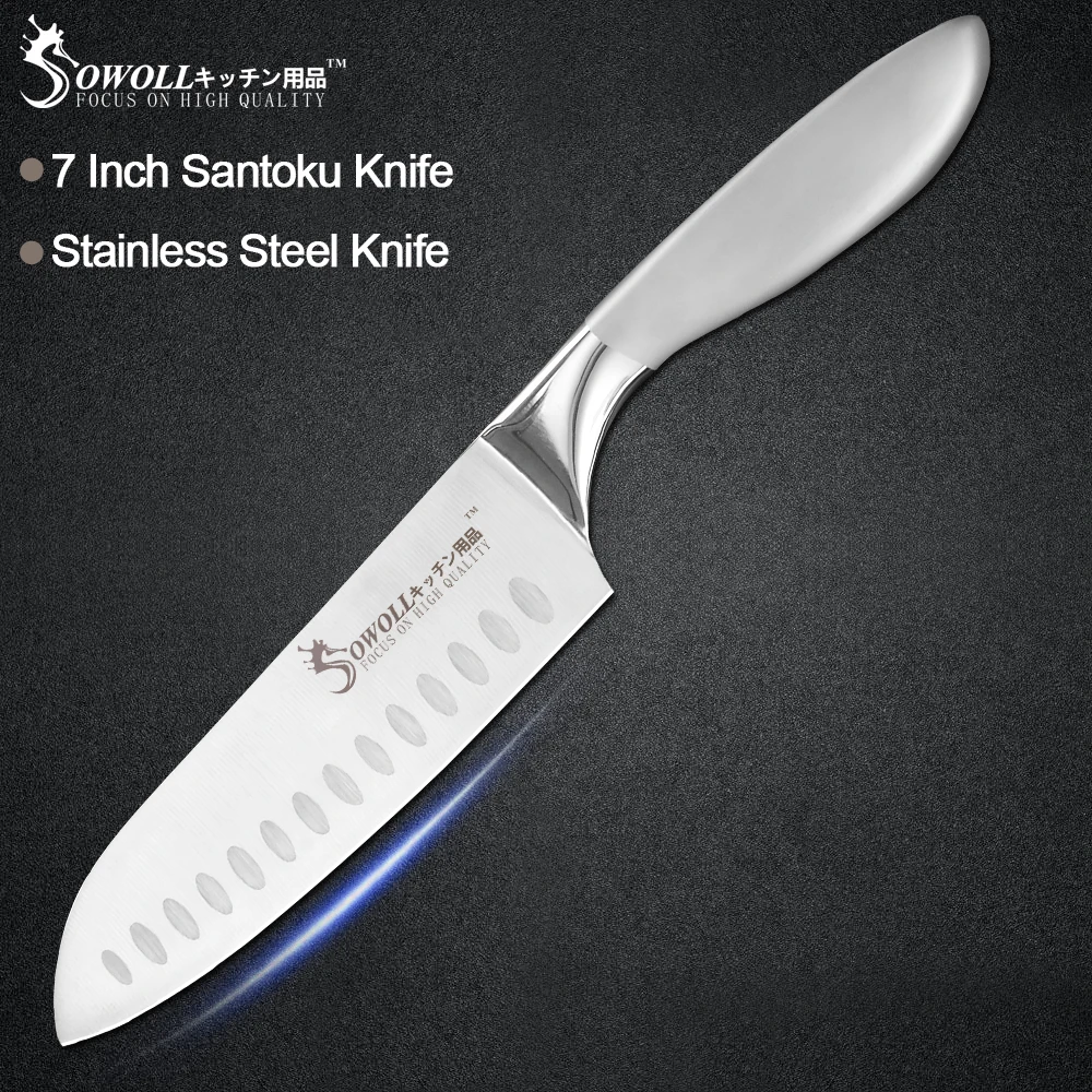 Sowoll 7 ''кухонный нож Santoku из нержавеющей стали высокоуглеродное острое лезвие