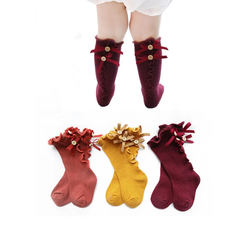 

Cute Spring Autumn Girls Princess Breathable Socks Cotton Bowknot Toddler Baby Knee Long Sock Leg Warm 4Colors For 0-3 Years Old