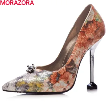 

MORAZORA Big size 2020 fashion summer rhinestone shoes woman stiletto high heels pointed toe pu leather women pumps large size