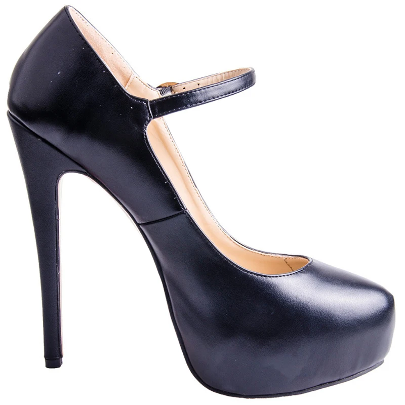 Элегантные черные женские туфли на высоком каблуке с ремешком на лодыжке; туфли-лодочки Mary jane на платформе с острым носком; вечерние туфли; большие размеры