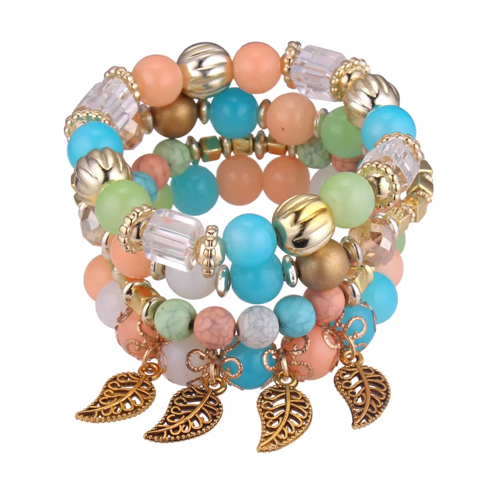 

HOCOLE New Bohemian Bracelet Jewelry MutiLayer Beads Bracelets & Bangles for Women Elastic Strand Pulseras Mujer Femme 4 PCS/Set