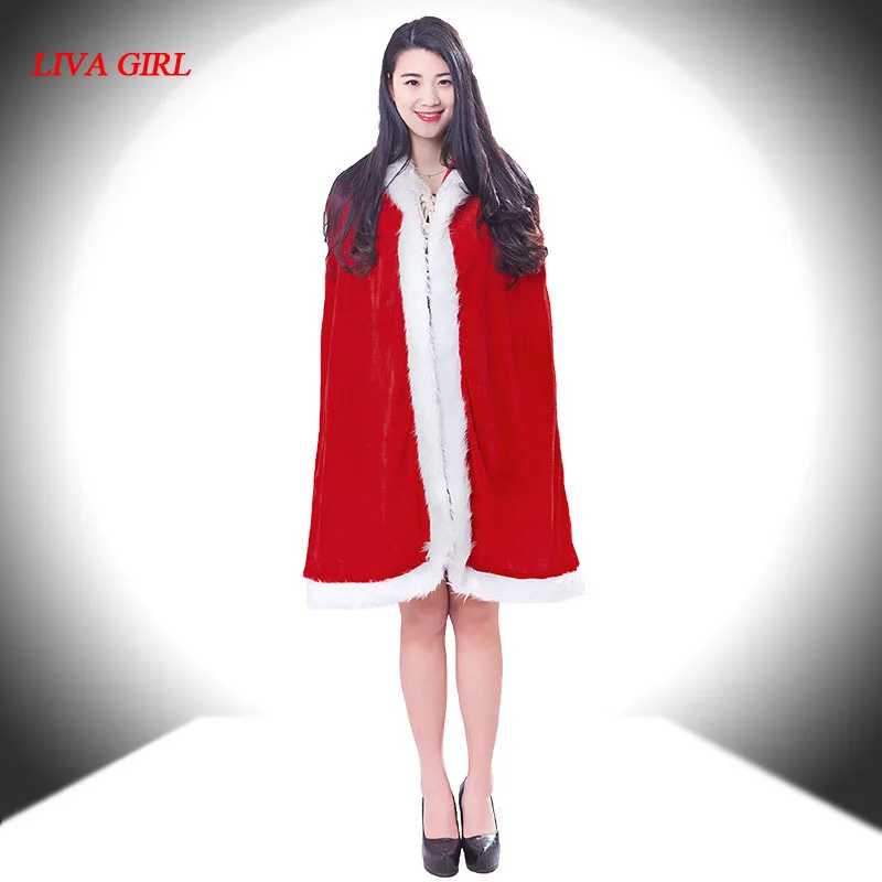 LG Girl 2017 Red Sexy Father Christmas Costumes With Hooded Velvet Cosplay Warm Adult Sexy Santa ...