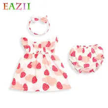 EAZII/летние платья для маленьких девочек платья без рукавов с набивным рисунком для детей от 0 до 3 лет, костюмы с нижним бельем платье принцессы и повязка на голову