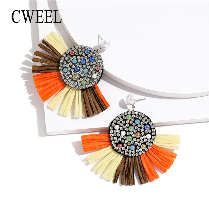 

CWEEL Large Dangle Drop Earrings Bohemian Vintage Female 2019 Summer Round Beaded Tassel Earrings for Women Fashion Jewelry