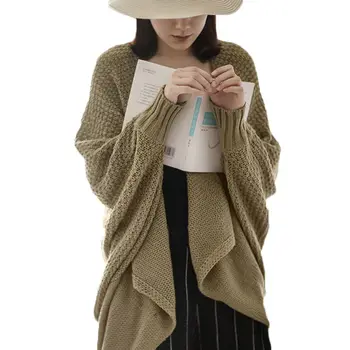 

Loose Knitted Jacket Female Spring Autumn New Bat Sleeves Long Sweater Large Size Cardigan Lazy Wind Sweater Shawl Coat f465