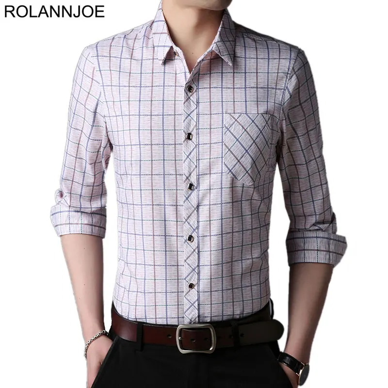 

R.N.J. Business Small Plaid Shirts Thin Mens Clothes 2018 Long Sleeve Mens Dress Shirts Smart Casual Slim fit Men Social Shirt
