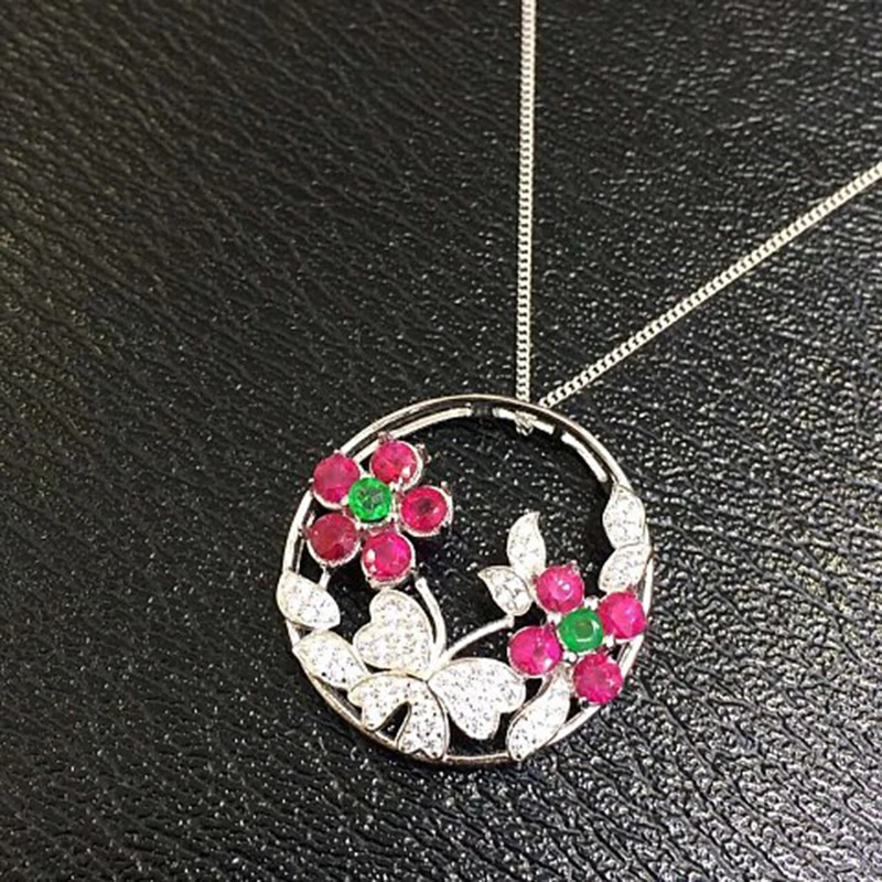 

2017 Qi Xuan_Fashion Jewelry_Colombian Green Stone Flower Necklaces_S925 Solid Silver Pendant Necklaces_Factory Directly Sales