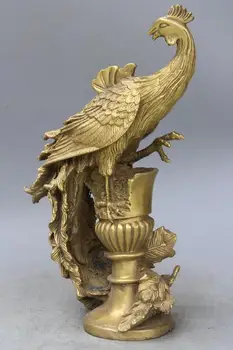 

Chinese Royal pure Brass Copper phoenix phenix Bird God Palace Decor Statue