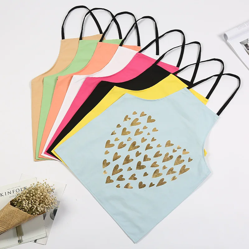 

1Pcs Bronzing Heart Pattern Apron Woman Adult Bibs Home Cooking Baking Coffee Shop Cleaning Aprons Kitchen Accessories