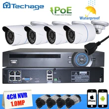 Techage 4CH POE NVR 1080 P PoE ВИДЕОНАБЛЮДЕНИЯ Система 4 ШТ. 720 P 1MP IP66 Водонепроницаемая Камера IP P2P ИК Ночного Видения Видеонаблюдения Комплект